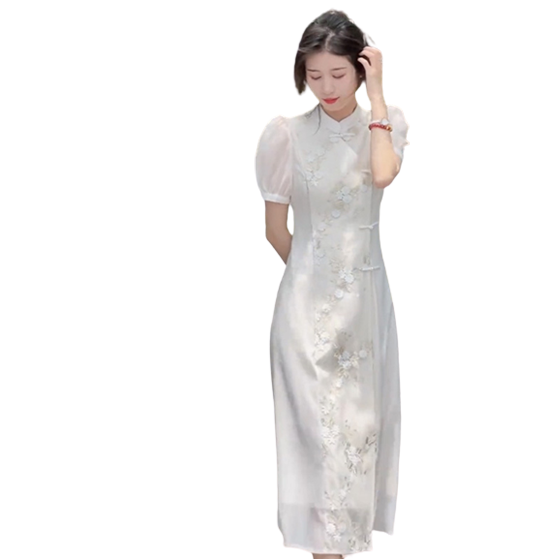 Shop Our Factory White Long Dress - Elegant Qipao Style