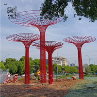 Projet de ville extérieur personnalisé Statue d'éclairage au design moderne Sculpture d'arbre en métal en acier inoxydable abstraite blanche