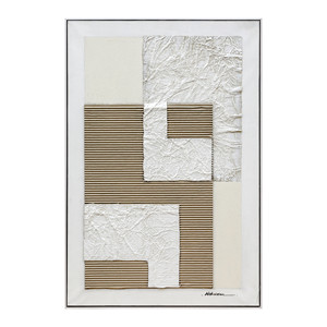 Collage texturé Art mural <span class=keywords><strong>Composition</strong></span> géométrique abstraite avec des tons beige blanc marron Mixed Media Landscape Oil Wall Decor - Product Image 3
