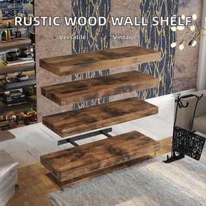 Premium Industrial <b>Rustic</b> Brown Floating Wall <b>Shelves</b> Heavy Duty Wooden Storage Ledge Display Rack with Invisible Hidden Metal B - Product Image 2