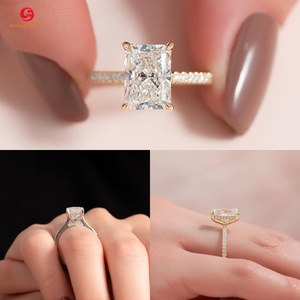 Anelli in Moissanite con taglio di ghiaccio radiante 3ct 5ct con 925 in argento <span class=keywords><strong>Sterling</strong></span> 18k placcato in oro - Product Image 2