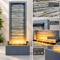 Fontaine d'eau extérieure moderne en métal, mur d'eau vertical avec cascade et éclairage LED pour jardin, patio, hôtel, décoration