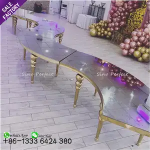 Sino Perfeito Aço Inoxidável Perna Espelho Top Serpentina Mesa de Ouro Luxo Para Decoração de Casamento