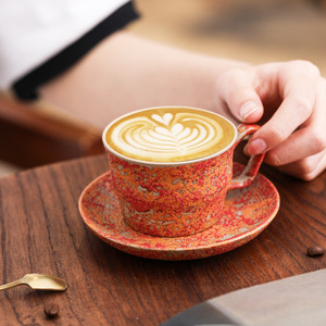 Factory Wholesale Glittering Bamboo Joint Coffee Cup & Saucer Set - Ceramic Cups for Afternoon Tea - Product Image 3