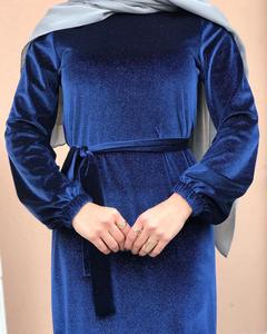 Toptan Müslüman Kadın Abaya Elbisesi Promosyon Fiyatlı Kadife Mini Maxi Elbise Simli Abiye Uzun Elbise Parti İçin A Kesim Elbise - Product Image 5