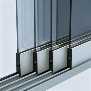 Vente directe usine – Système de porte coulissante en verre sans cadre en aluminium anthracite <span class=keywords><strong>RAL</strong></span> <span class=keywords><strong>7016</strong></span> – Mur coulissant en verre 1 2 3 4 5 6 rails - Product Image 1