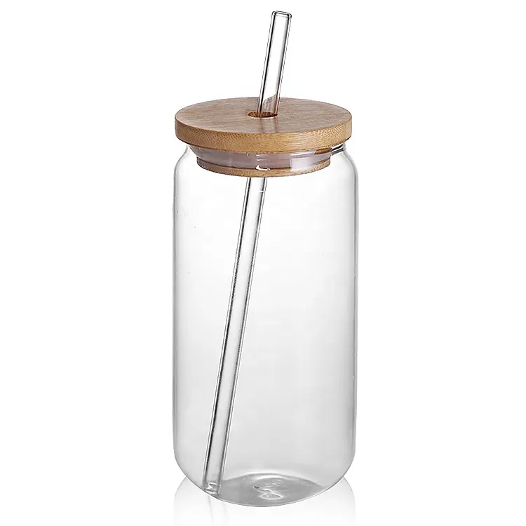 Vasos de vidrio de borosilicato alto, taza de café con pajita de Bambú