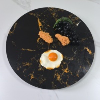 Plateau tournant en marbre noir et or, assiette de service ronde en marbre, accessoires de cuisine pour hôtel et maison