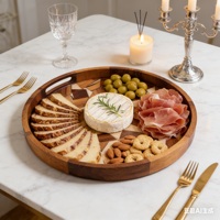 Plateau de service rond en bois d'acacia et résine, durable, écologique, de qualité alimentaire, non toxique, pour la décoration de la table de cuisine à la maison - Vente chaude