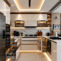 Armoires de cuisine modernes sur mesure en bois laqué blanc avec évier inclus, structure multi-tiroirs, unité modulaire