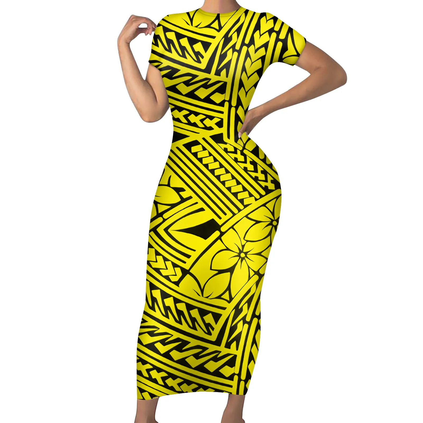New arrival Polynesian Traditional Tribal Design Print Women's Dresses Colorful Clothing short Sleeve Party Elegant lady dress