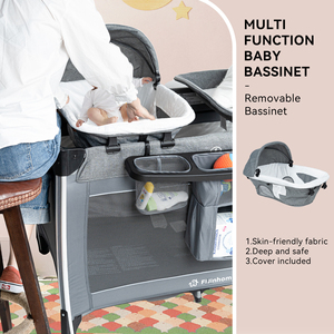 Lit de bébé portable avec berceau amovible, lit de voyage, lit d'appoint pour chambre d'enfant avec roulettes, gris foncé - Product Image 3