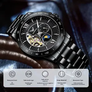Montre pour homme en acier inoxydable, série Moon Phase, 41 mm, multifonction, entièrement automatique, mécanique, lumineuse, étanche - Product Image 3
