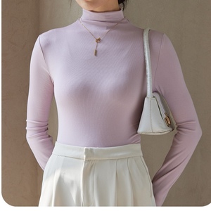 Camiseta Modal de Cuello Medio Alto para Mujer, Prenda Exterior Fina y Delgada de Color Liso, Top de Manga Larga, Camiseta de Moda - Product Image 6