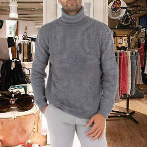 À la mode de haute qualité hommes 100% coton pull chandails col haut respirant tricoté en couleurs unies anti-rétrécissement caractéristique - Product Image 4