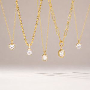 Women Fashion Pendant <b>Necklace</b> 18K Gold Dainty <b>Delicate</b> White Zircon Bead Chain Ring Pendant <b>Necklace</b> - Product Image 6
