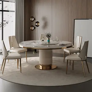 Fabrika lüks beyaz ve altın mermer yemek masası seti modern İtalyan yemek odası mobilyası yuvarlak yemek masası seti 4 sandalye
