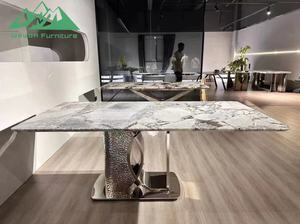 <span class=keywords><strong>Mesa</strong></span> <span class=keywords><strong>de</strong></span> Comedor <span class=keywords><strong>de</strong></span> Piedra Sinterizada Verde Jade <span class=keywords><strong>de</strong></span> Lujo Wayon, Base <span class=keywords><strong>de</strong></span> Pedestal Cromado Martillado, Muebles Art Deco - Product Image 6