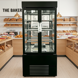 Vitrine réfrigérée commerciale à double <span class=keywords><strong>porte</strong></span> pour pâtisseries, vitrine de présentation réfrigérée pour gâteaux et desserts en verre trempé <span class=keywords><strong>noir</strong></span> - Product Image 2