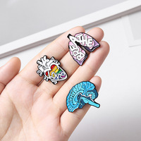 Wholesale Metal Cartoon Pin Creative Human Internal Organs Brooch Blue Brain Rainbow Heart Liver Badge Personalized Souvenir Pin