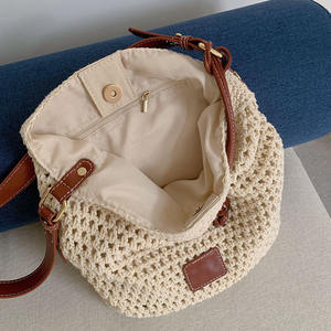 Bolso tote tejido calado para mujer, de algodón y lino, color blanco roto, con forma de cubo, cierre magnético, para verano 2024, bolso de hombro para playa - Product Image 2