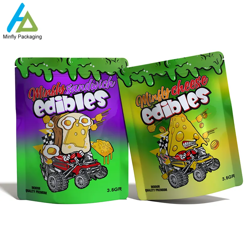 Minfly Customized baggies food grade resealable smell proof stand up pouch mylar packaging bags zip lock aluminum plastic bags