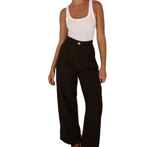 <span class=keywords><strong>Pantaloni</strong></span> in Lino Nuovi e Popolari 2024, Taglia Grande, Dritti e Leggeri, Colore Nero, Vestibilità Comoda per Donne - Product Image 1