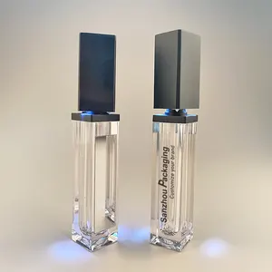 7ml light up lip gloss tube customized square lipgloss container with mirror and light