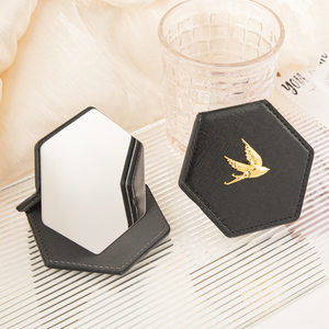 Hexagon Unbreakable Stainless Steel Pocket <b>Mirror</b> Gold Bird Emblem PU Leather Folding Stand Desktop Vanity <b>Mirror</b> Gift - Product Image 3