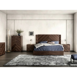 Ensemble de chambre à coucher moderne et simple de style crème, comprenant une commode en bois avec miroir LED, un tiroir, une table de chevet et un <span class=keywords><strong>lit</strong></span> king size. - Product Image 3