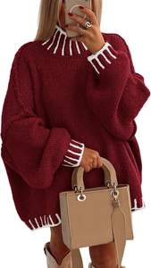 Women's Casual Winter Oversized Pullover Sweaters Long Sleeve Mock Neck Chunky Knit <strong>Slouchy</strong> <strong>Jumper</strong> Tops with Embossed Logo - Product Image 4