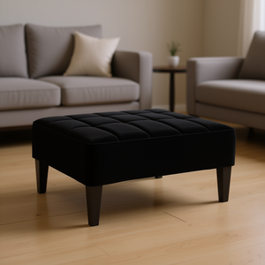 Poggiapiedi in Velluto Nero, Durezza Media, Rivestimento in Poliestere, Arredamento Moderno Contemporaneo per Soggiorno - Product Image 2