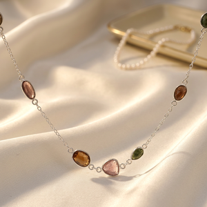 Collar de Plata de Ley 925 con Múltiples Piedras Preciosas y Turmalina, Hecho a Mano, Minimalista, para Mujer, Regalo de Compromiso, Aniversario o Boda - Product Image 5