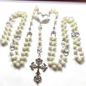 대형 웨딩 올가미 묵주 첫 친교 화이트 진주 비즈 Rosarios Catolicos 웨딩 액세서리 가톨릭 커플 묵주 - Product Image 1