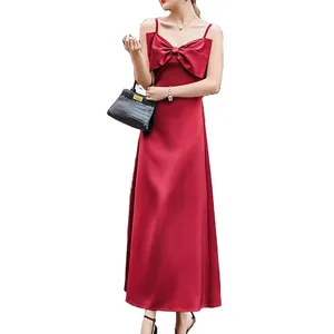 Wholesale solid dress ladies high quality luxury maxi pure silk satin dress