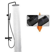 Ensemble de robinetterie de douche thermostatique carré noir mat avec pommeau de pluie, douchette à main en laiton, bec de baignoire réglable et barre coulissante