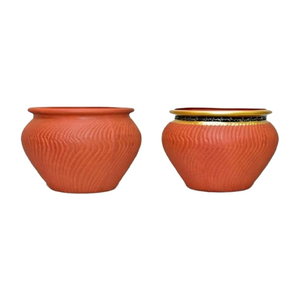 Jardinière en terre cuite artisanale au design Art Déco moderne, écologique, pour la décoration extérieure de la maison pour Diwali - Product Image 3