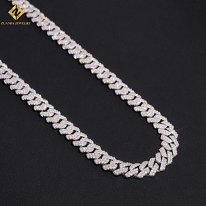 ZUANFA JEWELRY Moissanite <b>Statement</b> <b>Necklace</b> 925 Silver Rhodium Plated Cuban Link Chain Geometric Design Party Jewelry Unisex - Product Image 4