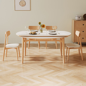 Solid Wood Extendable <b>Round</b> <b>Dining</b> <b>Table</b> Nordic Style For Home <b>Dining</b> Room - Product Image 3