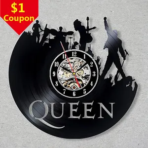 女王摇滚乐队挂钟现代设计音乐主题经典黑胶唱片钟表墙壁手表艺术家居装饰礼品送给音乐家