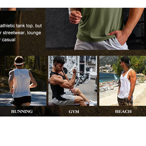 Débardeur de sport personnalisé pour homme, col rond, ourlet incurvé, sans manches, élastique, couleur unie, pour la gym - Product Image 3