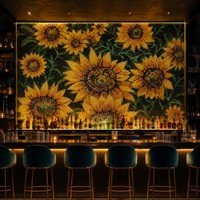 Desain Seni Mural Ubin Mosaik Bunga Matahari Kuning yang Dapat Disesuaikan untuk Ruang Tamu atau Hotel OEM Dekorasi Dinding Latar Belakang