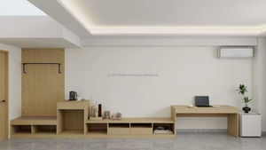 Ensemble de meubles de chambre double pour hôtel moderne 3 étoiles, suite complète pour chambre d'hôtes avec 2 lits simples, tables de chevet, armoire, bureau et meuble TV - Product Image 5