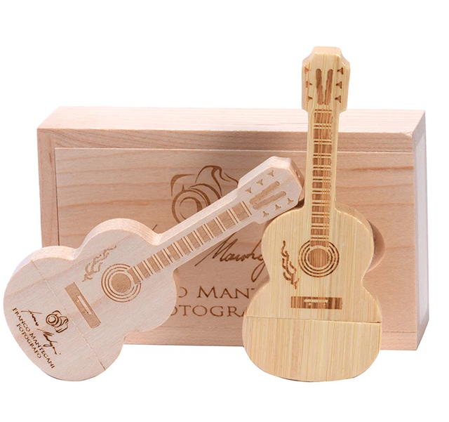 Custom Logo 128GB Wood Guitar USB Flash Drive 64GB Wooden Box Memory Stick USB 2.0 Music Creative Wedding Gift 8G 16GB 32GB