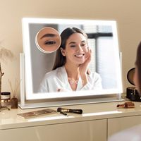 Miroir de Maquillage de Bureau Grossissant avec Écran Tactile et Éclairage LED 3 Couleurs Dimmable, Cadre Métallique – Vente en Gros Usine