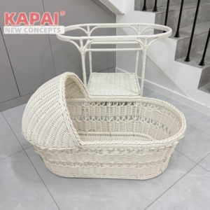 Berceau pour bébé en rotin vintage Kapai avec roulettes, style bohème, berceau en <span class=keywords><strong>osier</strong></span> fait main pour accessoires de photographie et décoration de chambre d'enfant - Product Image 2