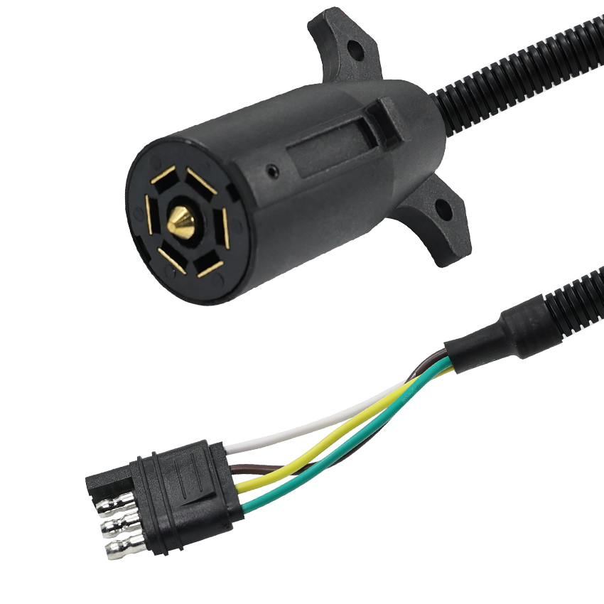 4 pin trailer plug to cigarette lighter CURT 58313 Car Socket Adapter Outlet with 2-Way Flat Plug, Connects 2-Way, 4-Way or 5-Way Flat Connector This 4 way trailer adapter plug worksfine with any factory OEM 7 Auto 7 Pin Connector to
