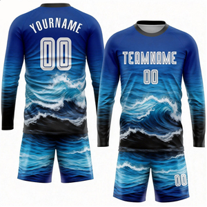 Camisetas de Fútbol Retro de Poliéster Tejido, con Spandex, de Alta Calidad, Personalizables, de Manga Larga, en <span class=keywords><strong>Azul</strong></span> y Negro - Product Image 2