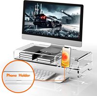Support de moniteur en acrylique transparent à 2 niveaux de 20 pouces, pour ordinateur de bureau, organisateur, imprimante, écran d'ordinateur portable, support de téléphone, supports d'affichage