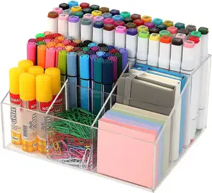 Organisateur Transparent en acrylique, porte-crayon avec compartiment boîte de rangement transparente en acrylique pour outils de bureau